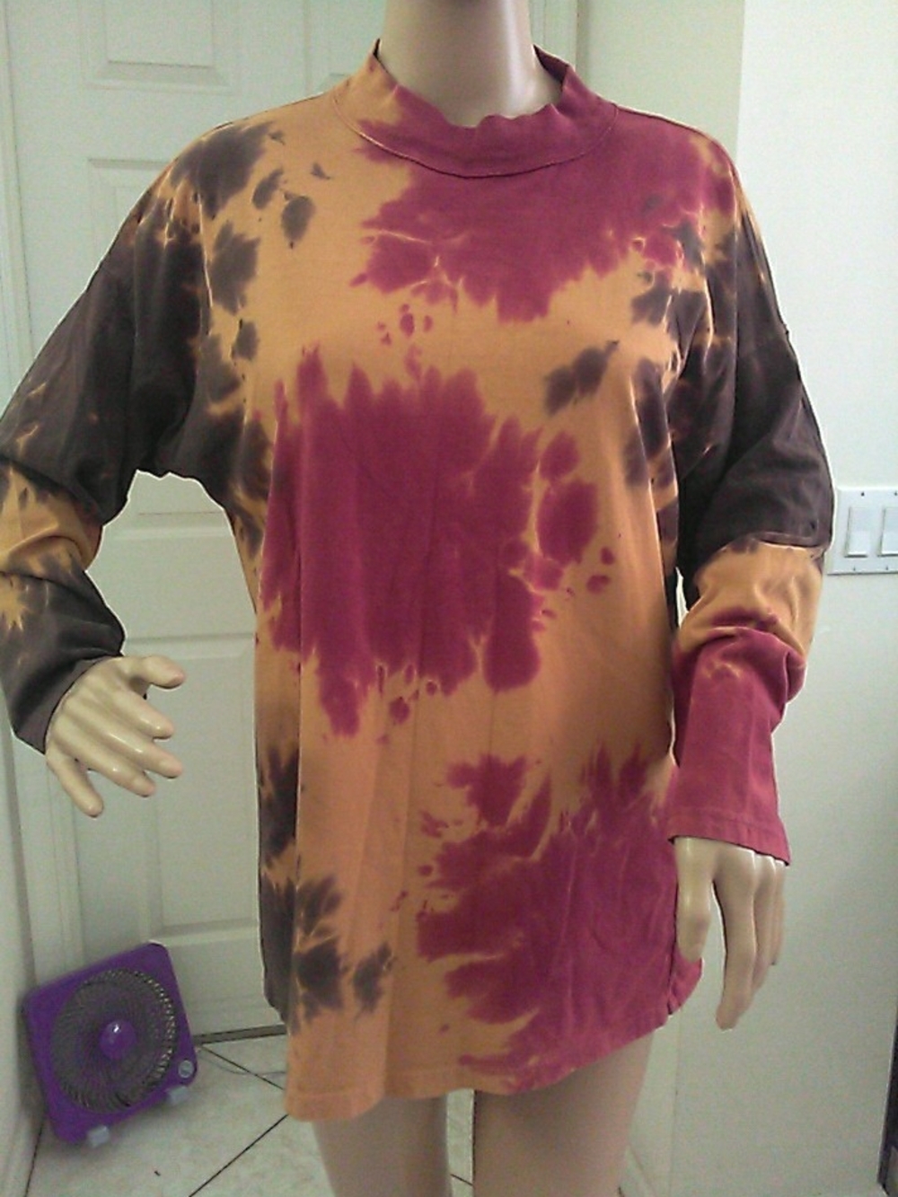NWOT We The Free Long Sleeve Tie-Dye Shirt Mustard Burgundy SZ. OVERSIZED XS